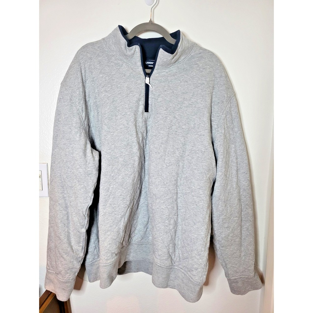 Lands' End Reversible Bedford Quarter-Zip Pullover Mens XL Navy Gray Sweatshirt